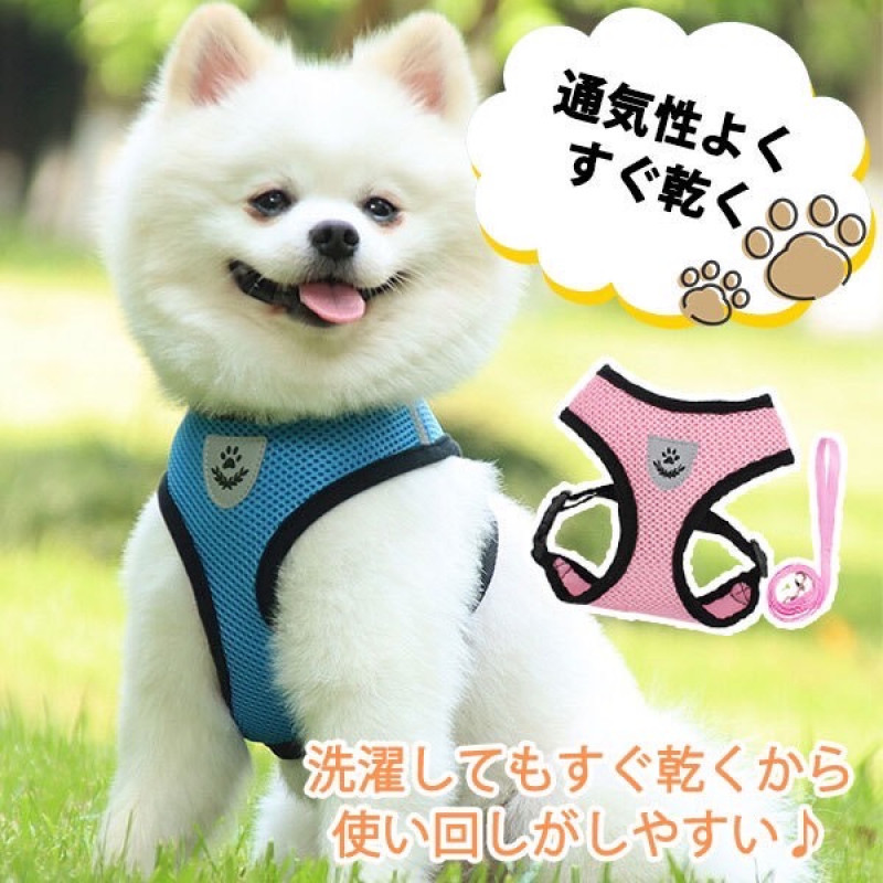 ハーネス ブルー 小型犬 リード 犬 メッシュ ネコ 夏 首輪_画像2