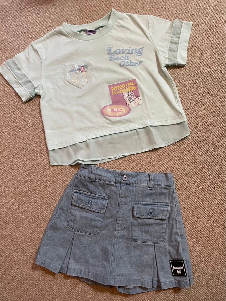 ANAP GIRL アナップガール　Tシャツ、スカート風ショートパンツセット　サイズXS（135〜145）