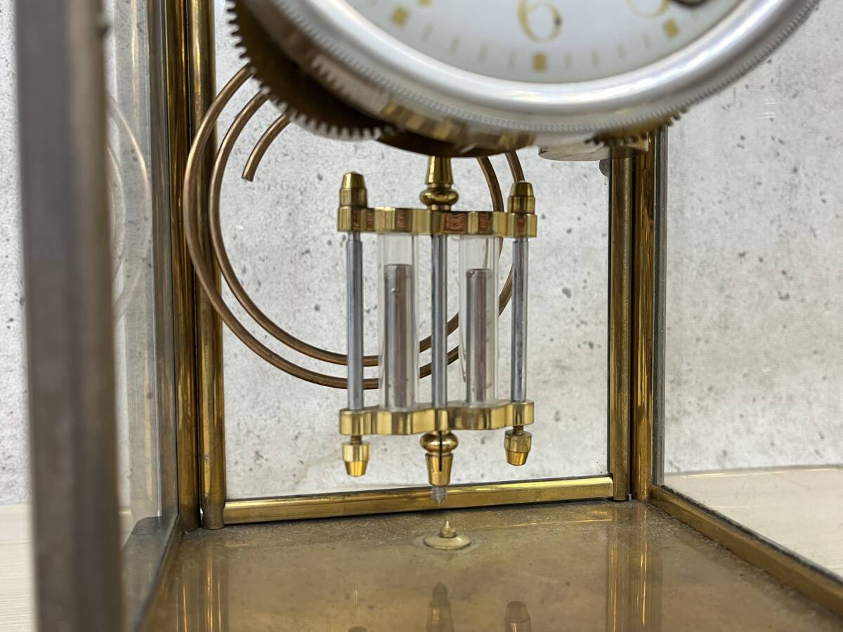 【 希少 !!】日本美術時計 TRADE MARK ダイヤマーク 振り子時計 置時計 ゼンマイ式 四面硝子 レトロ アンティーク _画像3