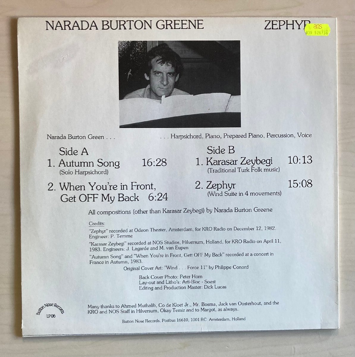 LPA22964 ナラダ・バートン・グリーン NARADA BURTON GREENE / ZEPHYR 輸入盤LP 盤良好 オランダ_画像2