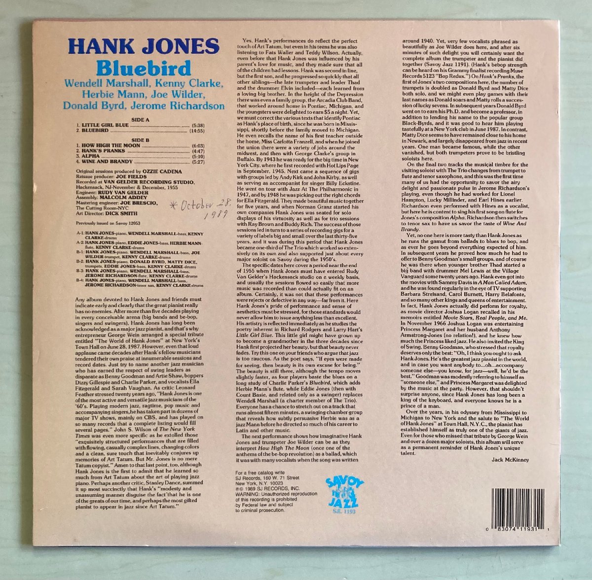 LPA22838 ハンク・ジョーンズ HANK JONES / BLUEBIRD 輸入盤LP USA_画像2