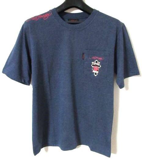 新品 Ed Hardy エドハーディー 半袖 Tシャツ 胸ポケット付き Lサイズ デニムカラー_画像2