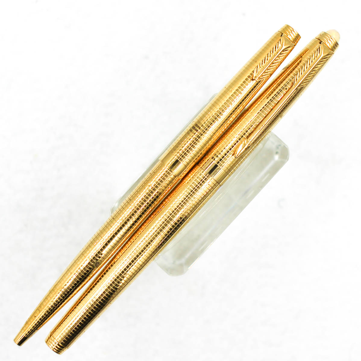 極美品 パーカー 75 インシグニア ゴールド（１４金張） シズレ 万年筆 １４金Ｆニブ 純正コンバーター・ボールペン（おまけ）付 （加女）_画像2