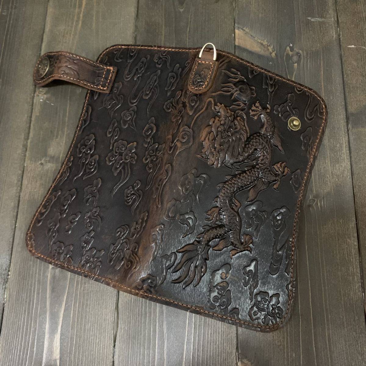  high class cow original leather # Carving Biker z wallet purse #k Lazy hose leather # dragon F Conti . leather long wallet wallet chain attaching 