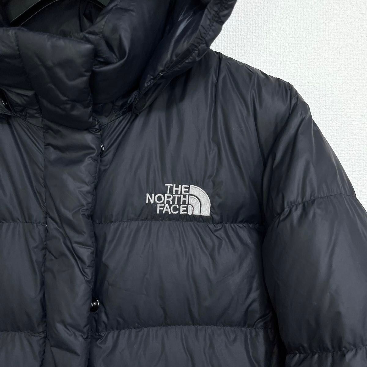 美品人気 ノースフェイス ダウンコート レディースM フード着脱可 ロゴ刺繍 THE NORTH FACE ブラック 600FP