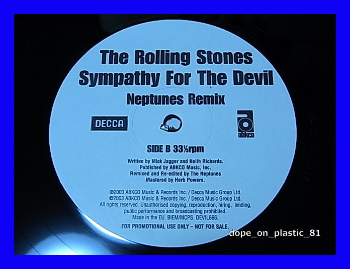 Rolling Stones / Sympathy For The Devil/Fatboy Slim/The Neptunes/プロモオンリー/重量盤/EU Original/5点以上で送料無料!!!/12'X2_画像3