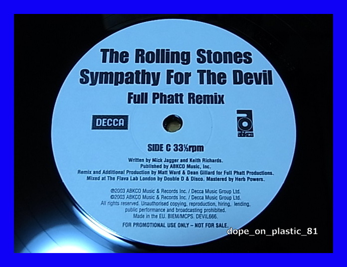 Rolling Stones / Sympathy For The Devil/Fatboy Slim/The Neptunes/プロモオンリー/重量盤/EU Original/5点以上で送料無料!!!/12'X2_画像4