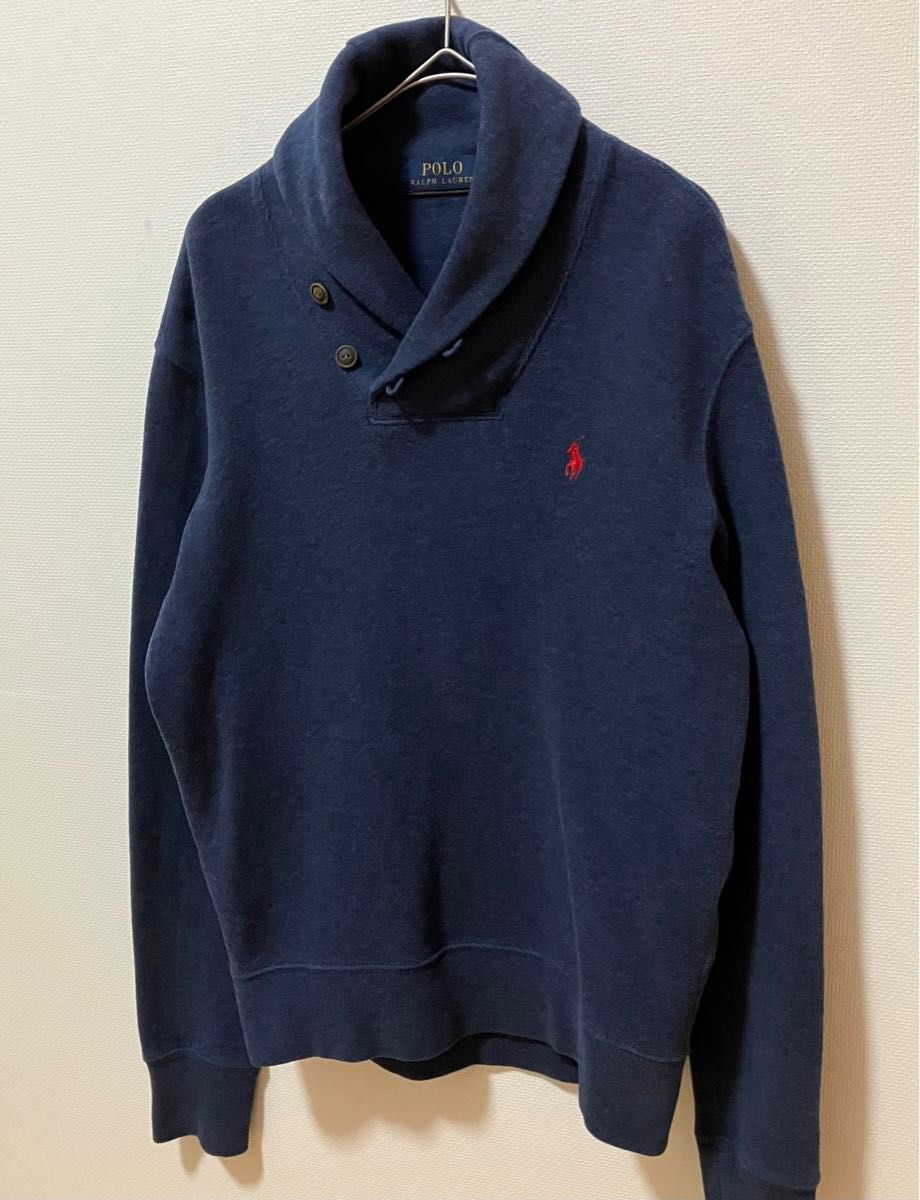 美品　POLO RALPH LAUREN ラルフローレン　赤ポニー刺繍ロゴショールカラー　ヘビーウェイトスウェット