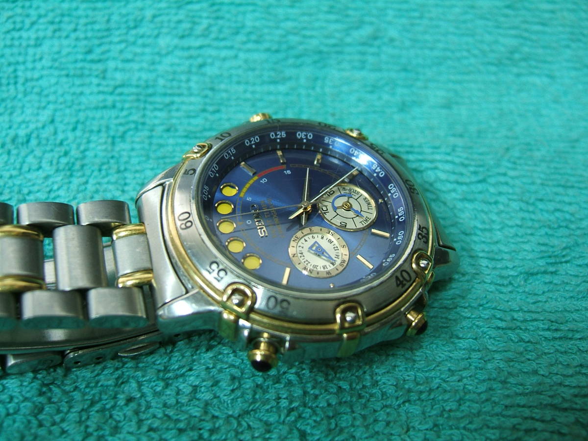 中古 SEIKO YACHT TIMER ヨットタイマー 6M37-6000 QZ 青文字盤 メンズ腕時計 稼働品　693_画像4