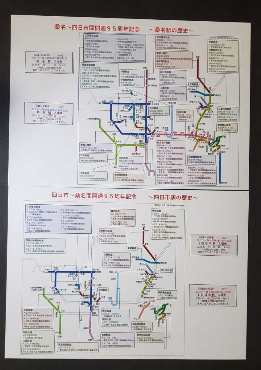 限定　近鉄　四日市駅～桑名間 開通95周年記念 記念入場券2種セット◆近畿日本鉄道_画像1