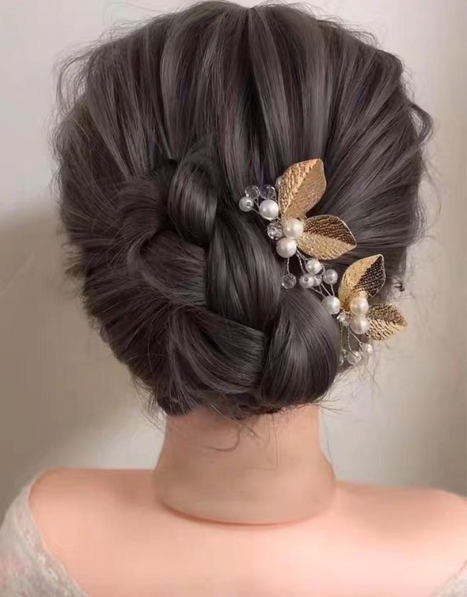 シルバー　リーフ　３本セット　ヘアピン　ヘッドドレス　パール　髪飾り　結婚式　韓国　フォーマル　着物　和装小物　発表会　卒業式