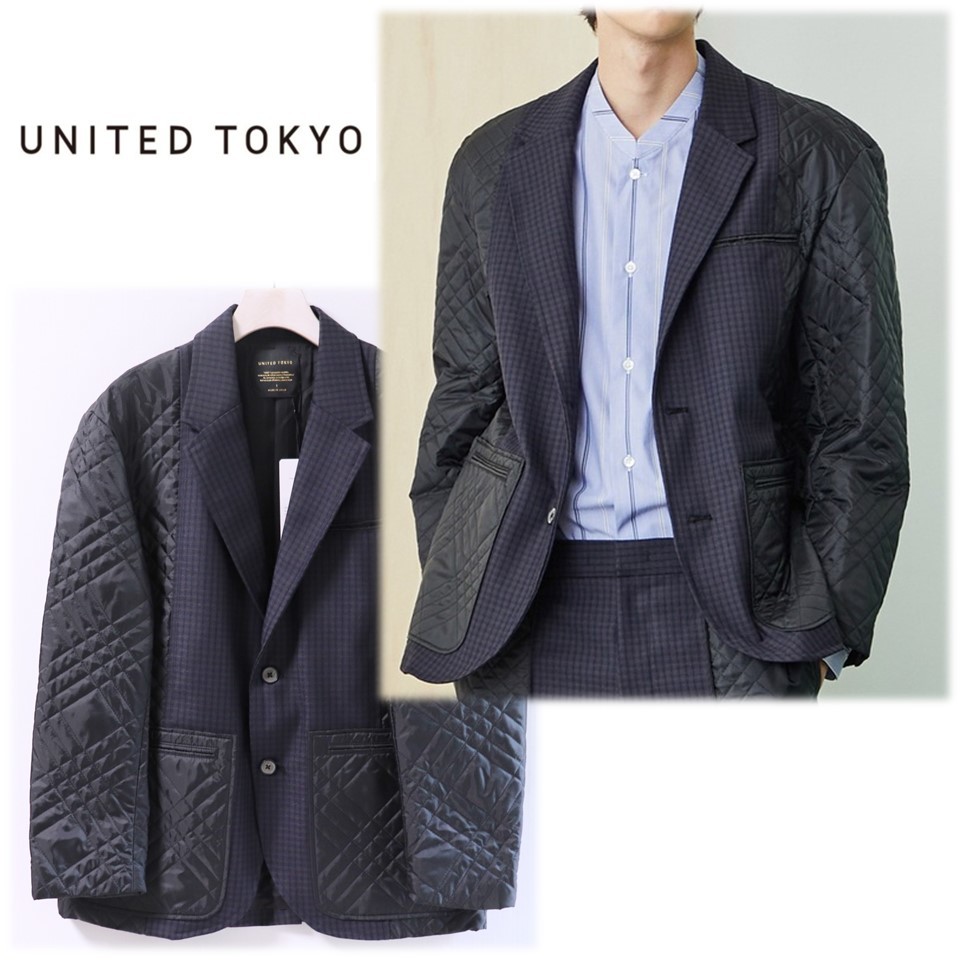 《UNITED TOKYO》新品 定価46,200円 キルティング切り替え ウール2Bジャケット ゆったり1サイズ A9411