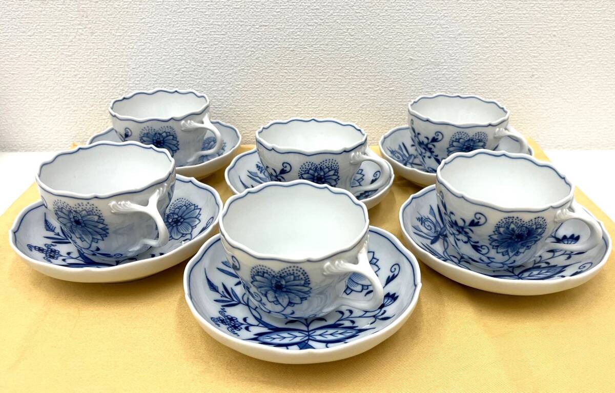 #585【MEISSEN】高級陶磁器『マイセン ブルーオニオン カップ＆ソーサー 6客』美品 コレクター保管 洋食器 東武百貨店購入【未使用展示品】_画像2