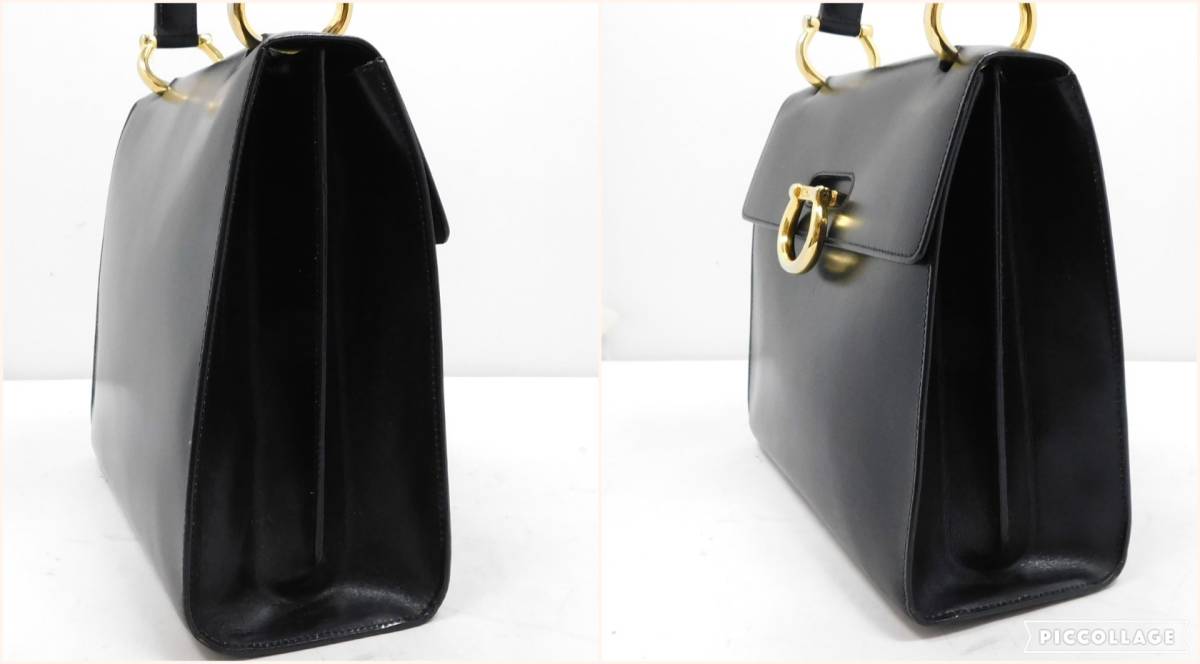 CELINE セリーヌ ★ Vintage ワンハンドルバッグ 黒 ゴールド金具 カーフレザー レディースバッグ【F/01】_画像7