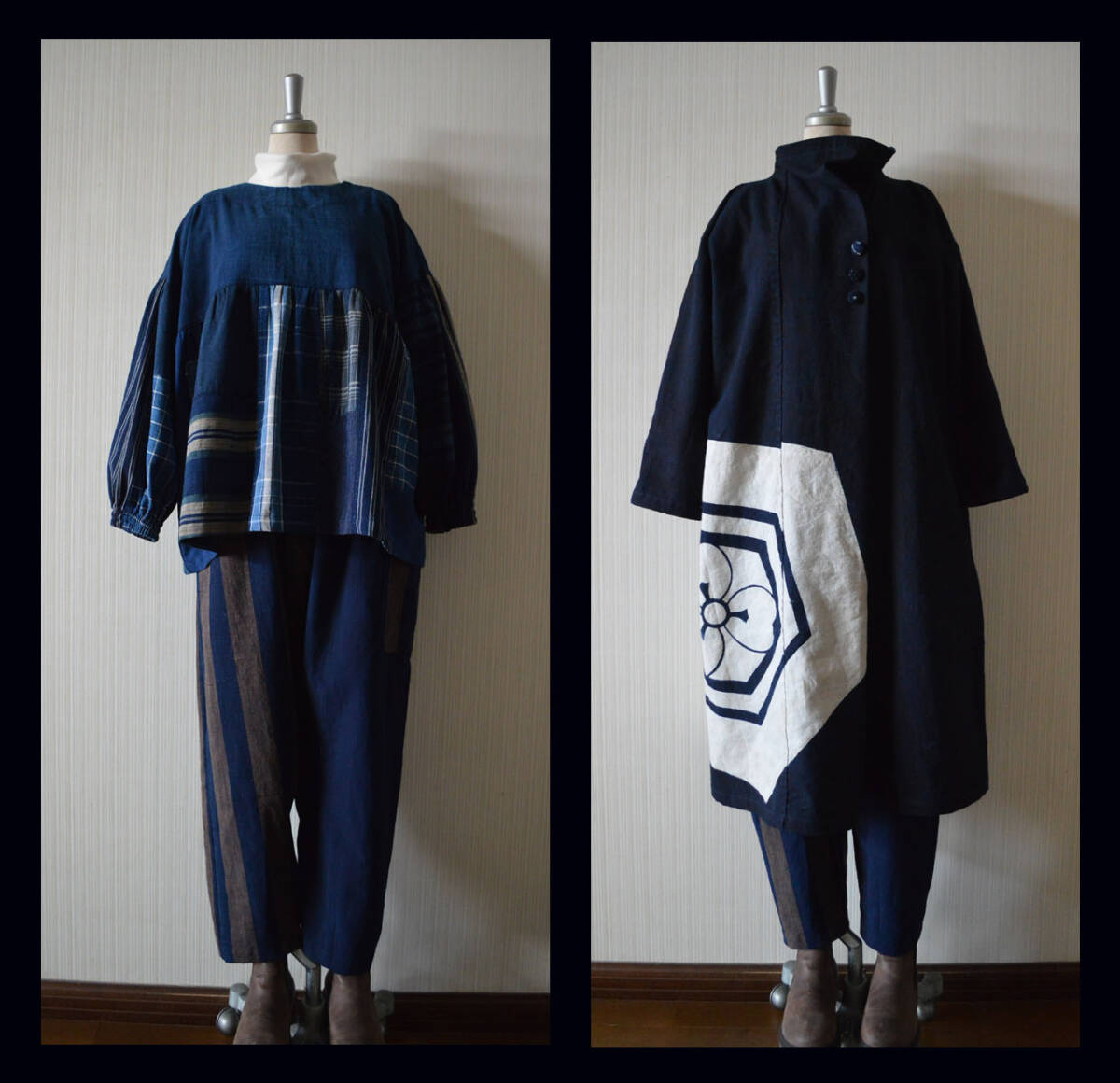 ※着物リメイク/藍染と縞木綿のサルエルパンツ・布団の側・古布※_出品中のトップスを合わせました