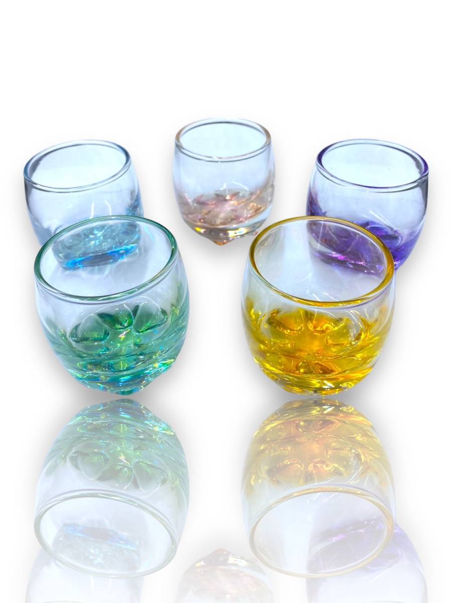 未使用保管品 KAMAY DECOR GLASS カメイグラス ミニグラス コレクション 5客 硝子 Colorful カラフル Aurora オーロラ 箱付きの画像1