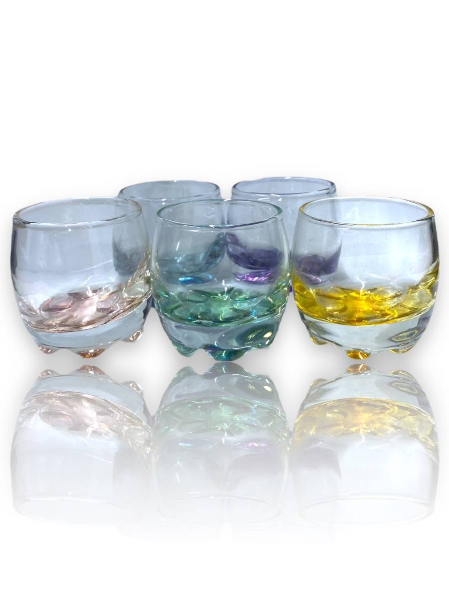 未使用保管品 KAMAY DECOR GLASS カメイグラス ミニグラス コレクション 5客 硝子 Colorful カラフル Aurora オーロラ 箱付きの画像2