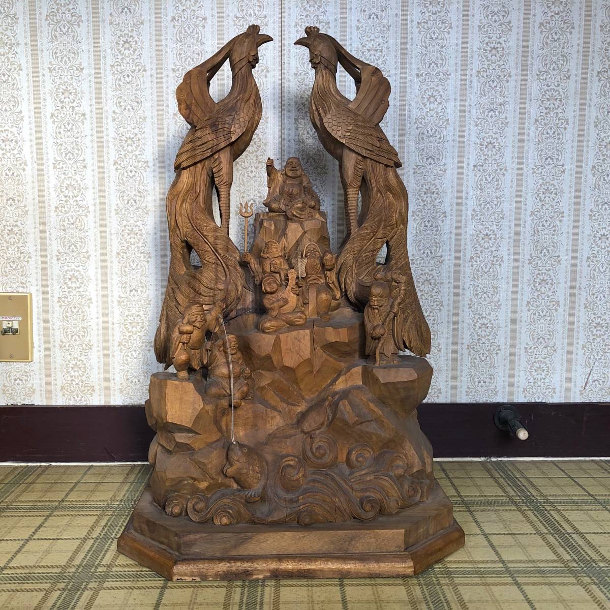 七福神　鳳凰　木彫り　置物　高さ約70cm　重量約14.6kg_画像2