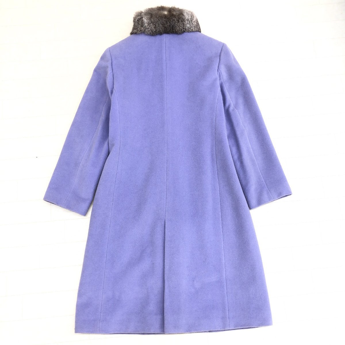 ◆CINQ SEPT UN サンクセタン ラビットファー スタンドカラー アンゴラウール ロングコート 11(L) 淡紫 ライトパープル 東京スタイル 婦人_画像2