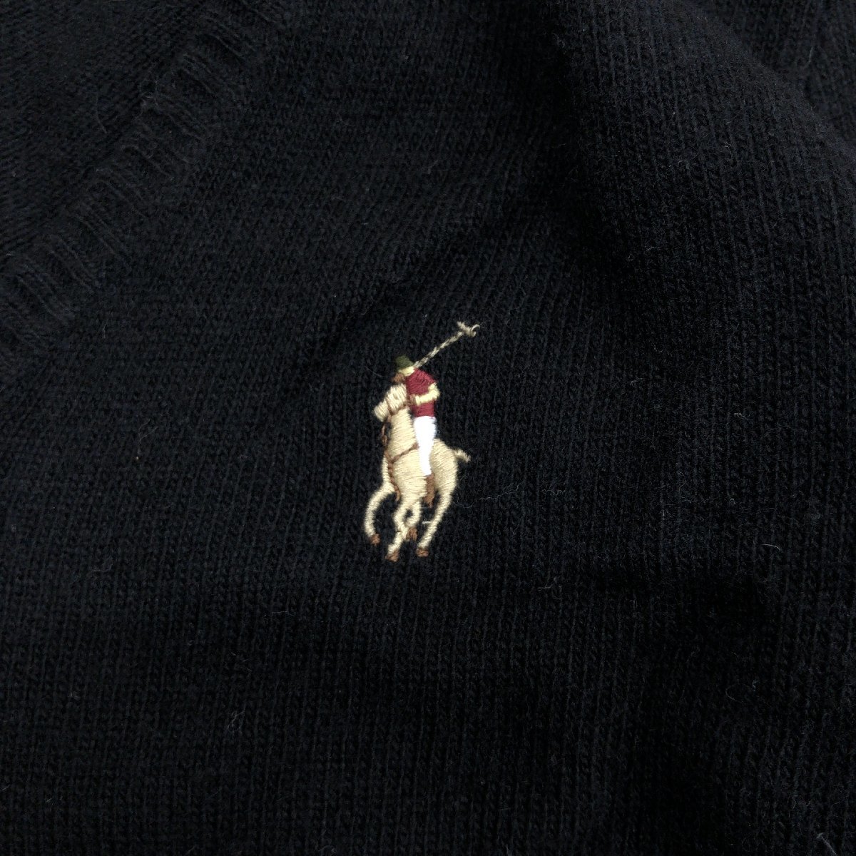 RALPH LAUREN ラルフローレン ポニー刺繍 カシミヤブレンド オープンネック ウール ニット セーター S 黒 ブラック 長袖 国内正規品 女性用_画像4