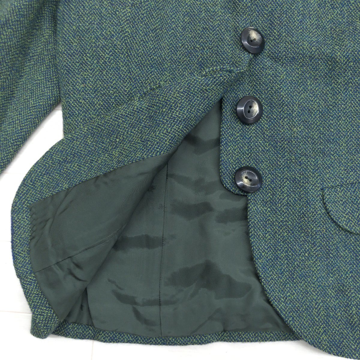 ●SAISON DE MIKI セゾンドミキ イタリア製生地 ウール スカート スーツ 上下セットアップ 40(L) グリーン系 日本製 ジャケット フォーマル_画像6