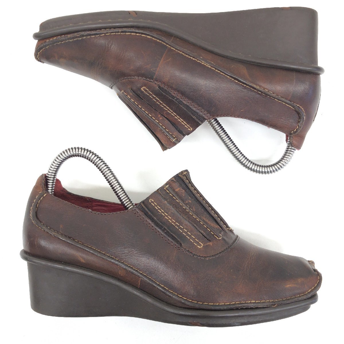 ●Clarks クラークス アクティブエアー ウェッジソール レザー コンフォート シューズ UK4.5(約23.5cm) ダークブラウン スリッポン パンプ_画像6