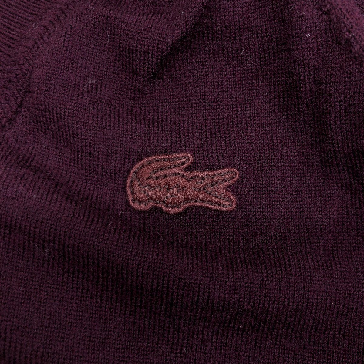LACOSTE ラコステ ロゴ刺繍 Ｖネック ウール ニット セーター 36(S) 紫 パープル 長袖 レディース 女性用_画像4
