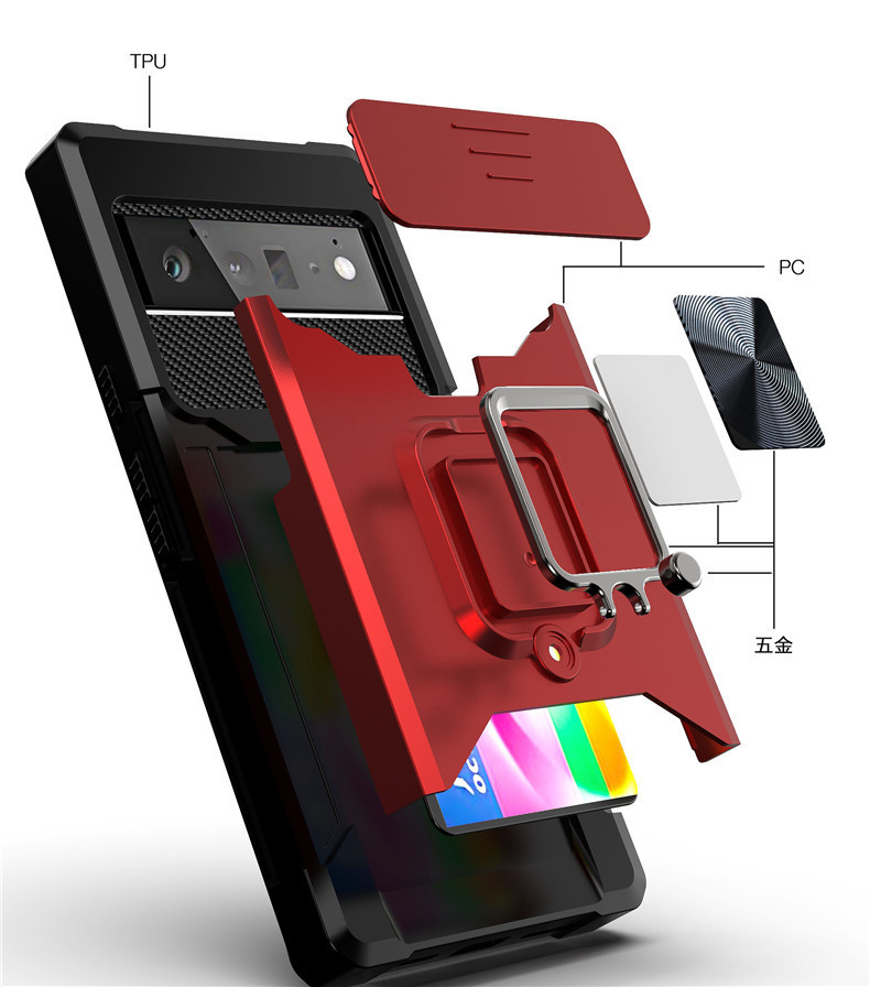耐衝撃性Google Pixel7A リング ケースTPU/PC赤レッド 頑丈 丈夫/画面保護 レンズカバー