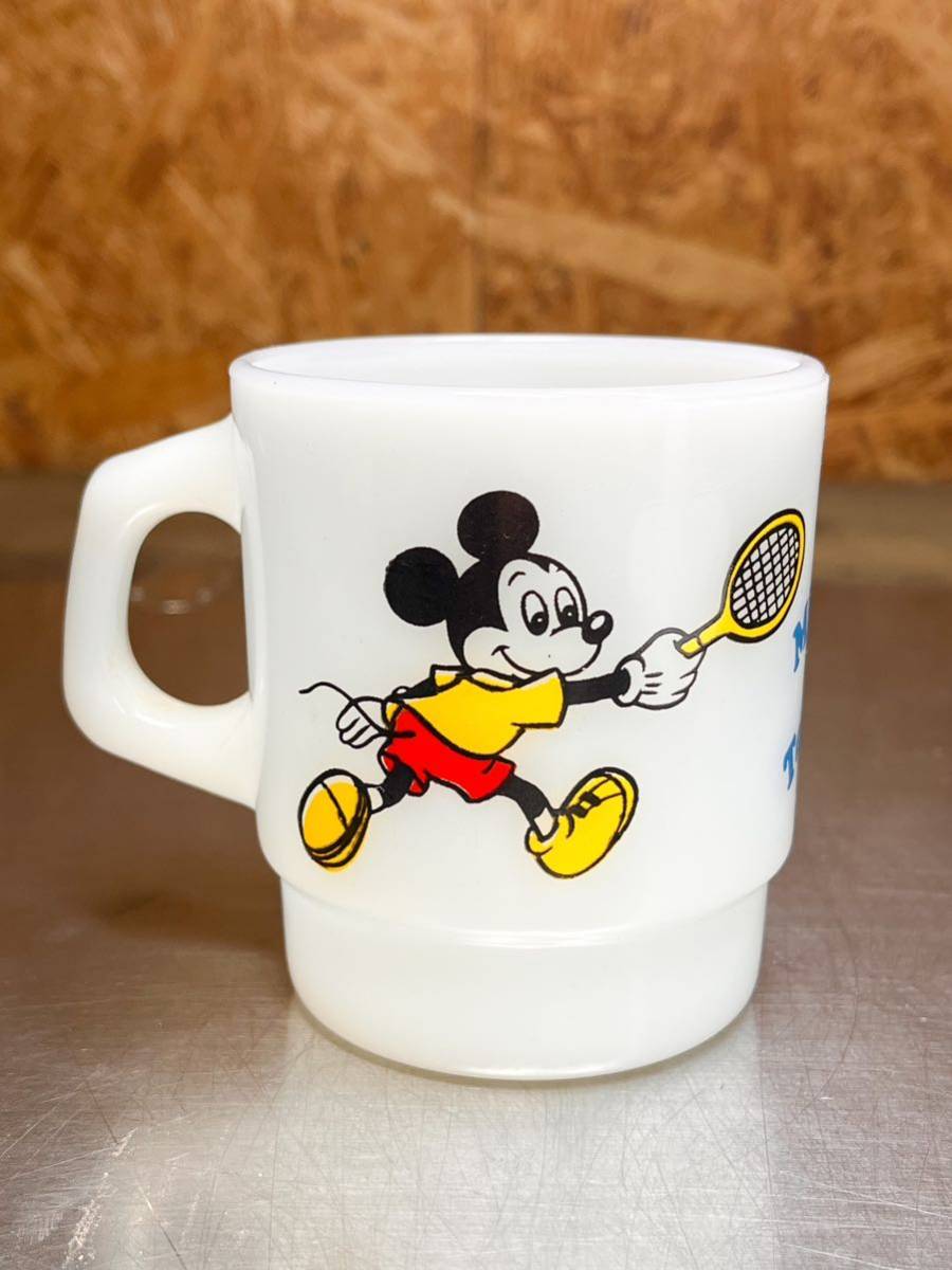 ☆美品☆ FIRE KING ヴィンテージマグ ファイヤーキング Mickey's tennis Disney ディズニー ミッキーマウス ミニー マグカップ 70年代_画像1