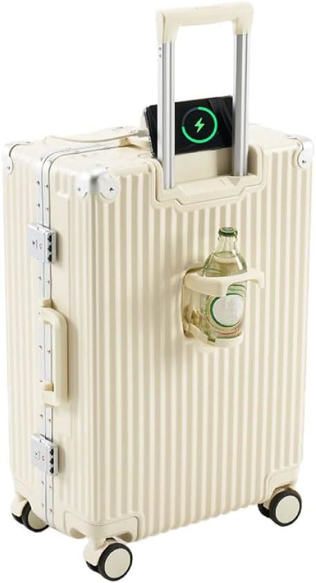 スーツケース USBポート付き キャリーケース Mサイズ 60L カップホルダー付き 軽量 多収納ポケット トランク 旅行 sc173-24-wh TC215 _画像1