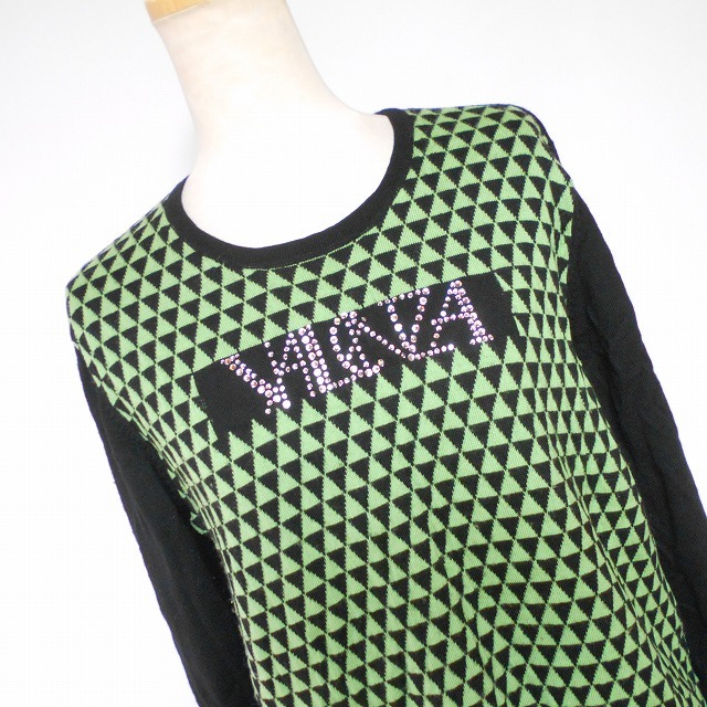 868152 VALENZA バレンザ イタリヤ 黒×グリーン柄 長袖 セーター 48の画像2