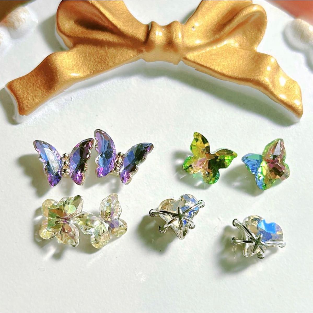 8P超高級蝶々パーツハートパーツピアス指輪ネックレスアクセサリーDIYキラキラハンドメイドデコ手芸素材材料宝石のような輝き