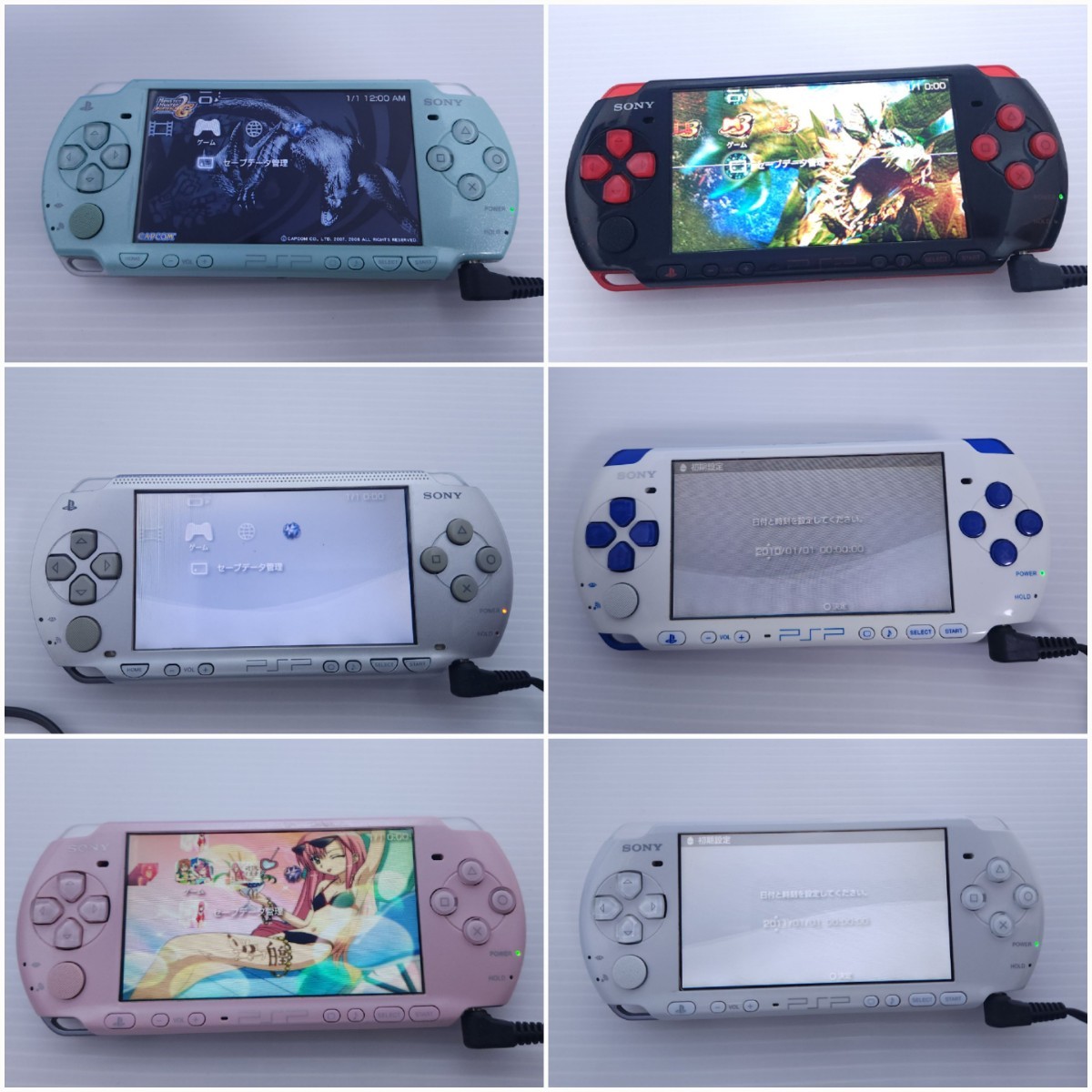 PSP本体 プレイステーション ポータブル まとめてPSP-3000 /2000/1000 6台PSP PlayStation Portable通電確認 詳細チェックなし 希少品(264)の画像2
