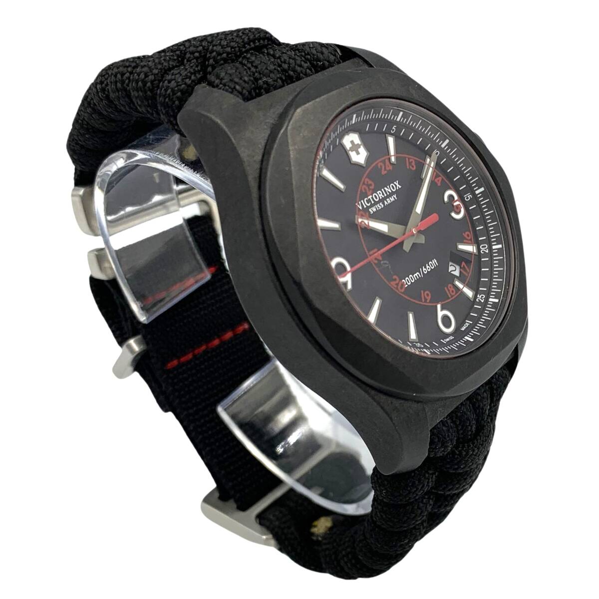 1円スタート■ VICTORINOX ビクトリノックス Swiss Army I.N.O.X. イノックス 241776 カーボン ブラック 腕時計_画像3