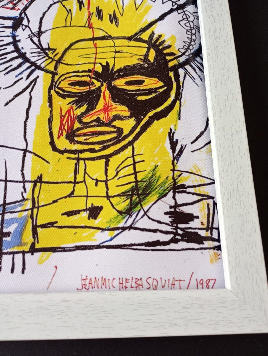 【額付ポスター】キャンバス現代アート 　バスキアA4アートポスター　21×30cm フレーム付き 額装 インテリア コレクション 