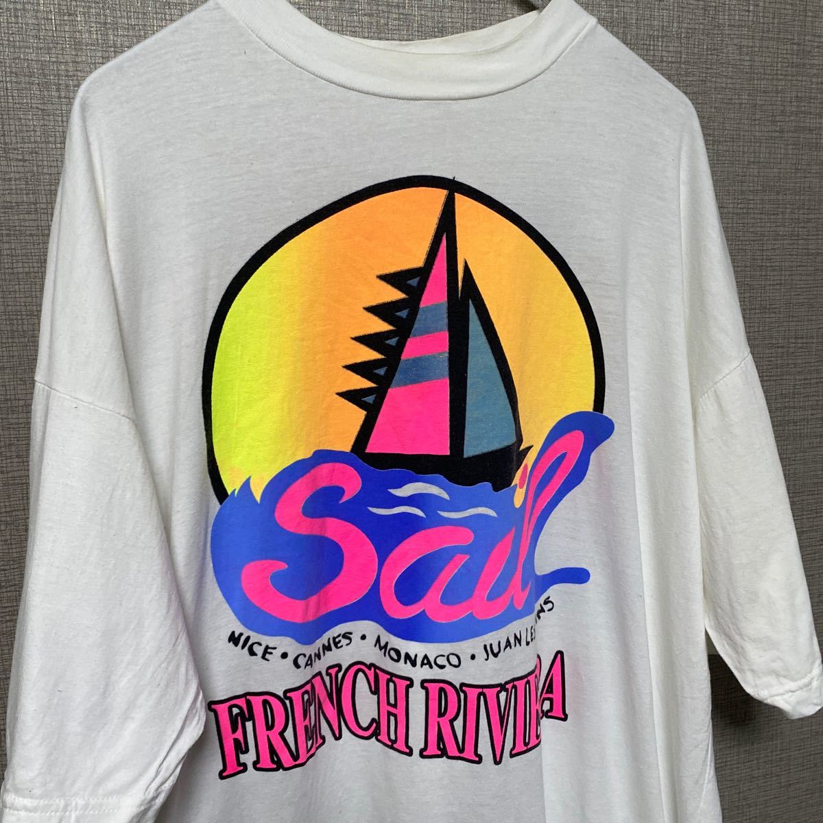 90s USA ビンテージ ヴィンテージ Tシャツ tee アメリカ 古着 オールド 蛍光色 アメリカ 古着 オールド ロゴ メッセージ ストリート_画像4