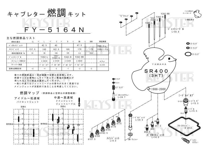 ■ FY-5164N SR400　3HT 1988-2000　CV　負圧　エアカットバルブSET　 KACV-010M　キャブレター リペアキット キースター　燃調キット　５_画像3