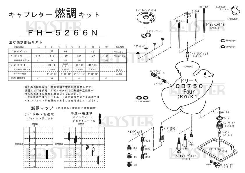 ■ FH-5266N CB750Four　K0-K1 K0後期　キャブレター リペアキット キースター　燃調キット　４_画像3