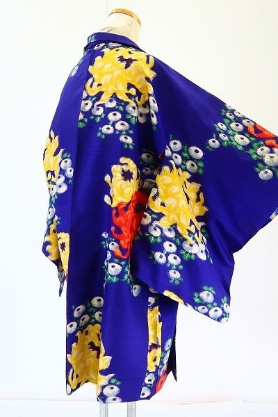 [ kimono fi] antique .. length feather woven length 90cm blue purple retro Taisho modern brand new silk kimono 15481