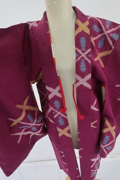 【着物フィ】アンティーク 銘仙 長羽織 身丈100cm 葡萄色 レトロ 大正モダン 仕立て上がり 正絹 kimono 15555