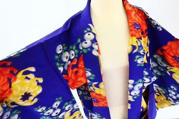 [ kimono fi] antique .. length feather woven length 90cm blue purple retro Taisho modern brand new silk kimono 15481