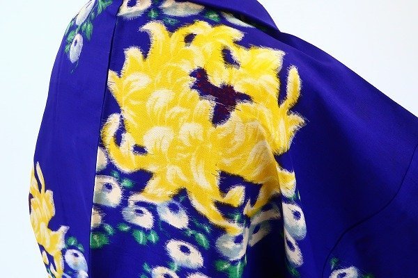 [ kimono fi] antique .. length feather woven length 90cm blue purple retro Taisho modern brand new silk kimono 15481