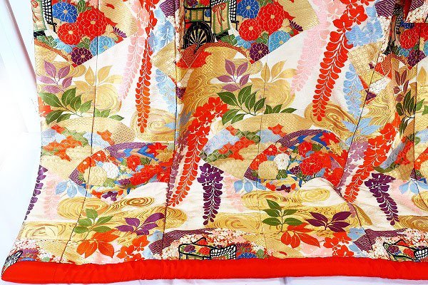 [ free shipping ] beautiful goods colorful wedding kimono Tang woven . place car wistaria white cream gorgeous .. bride wedding Japan kimono silk brand new m-5684