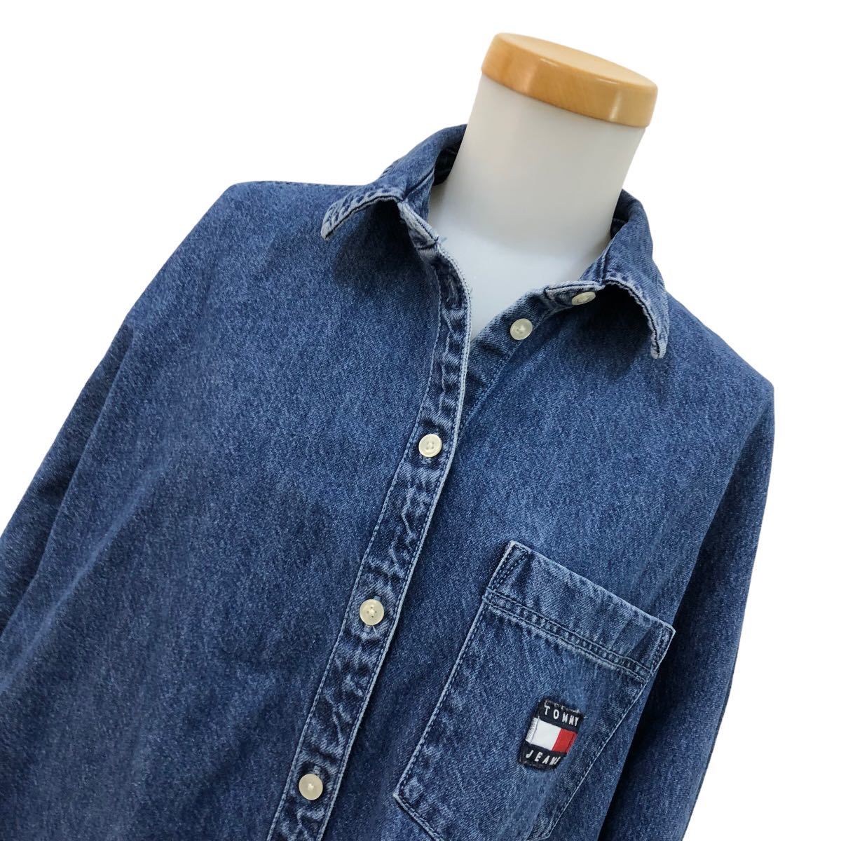 S180 TOMMY jeans トミー ジーンズ デニムワンピース シャツワンピース ワンピース 長袖 デニム シャツ オーバーサイズ 綿100% M ネイビー_画像3