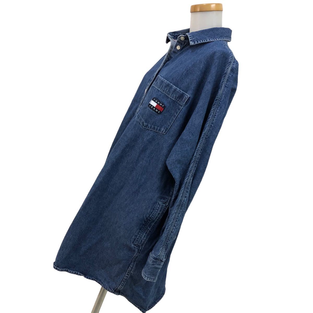 S180 TOMMY jeans トミー ジーンズ デニムワンピース シャツワンピース ワンピース 長袖 デニム シャツ オーバーサイズ 綿100% M ネイビー_画像5