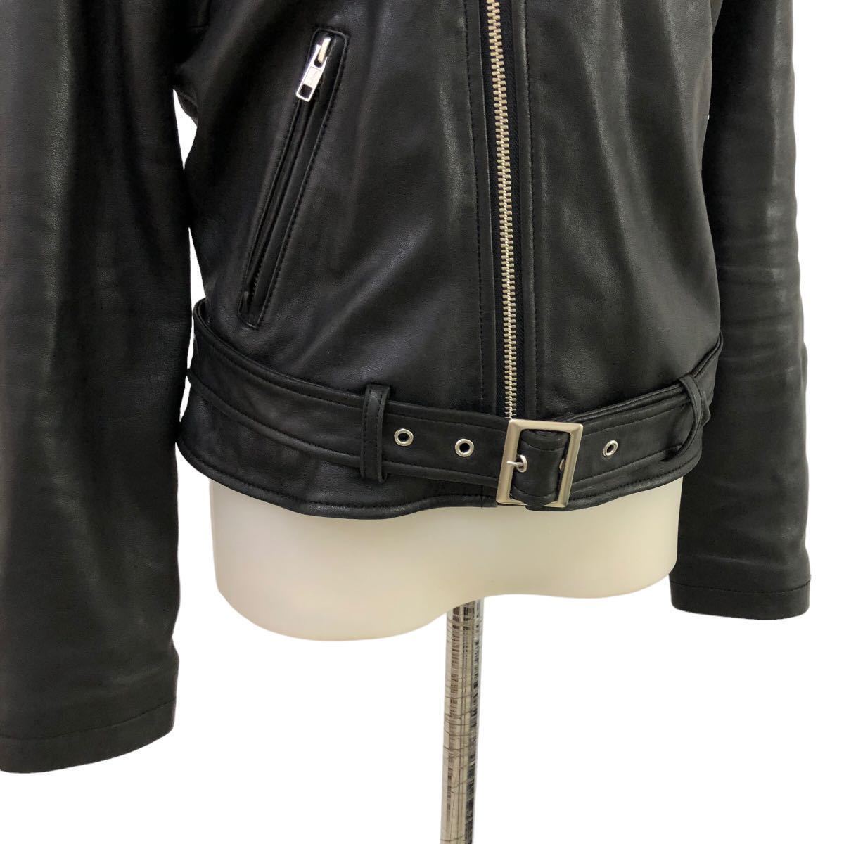 B360 Andemiu アンデミュウ ライダースジャケット レザージャケット 本革 レザー 皮革 羊革 アウター 上着 羽織り ブラック レディース Mの画像3