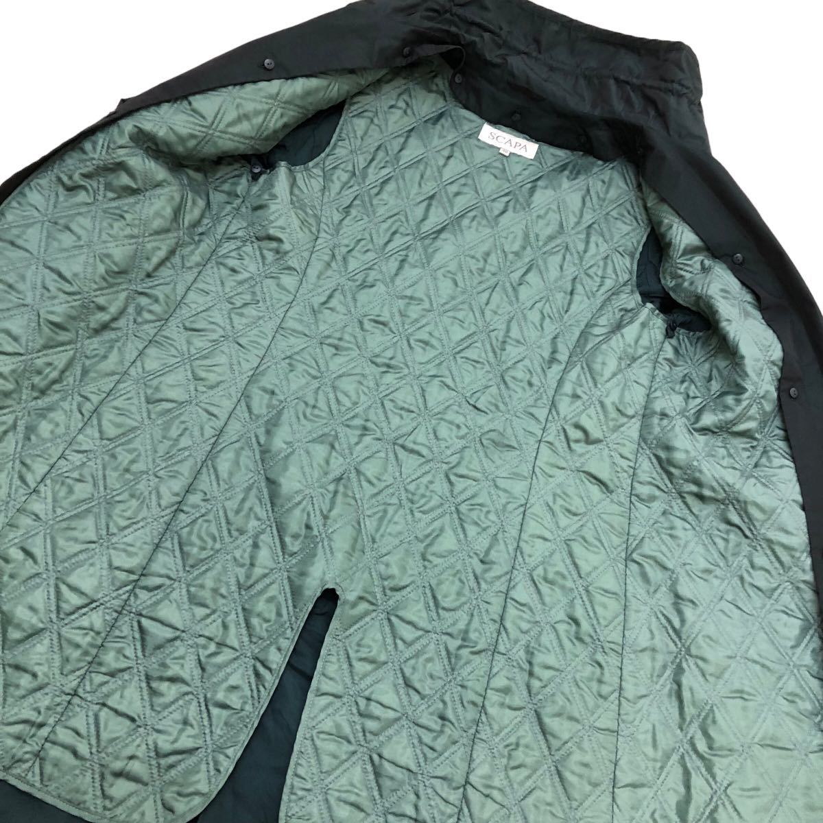 S186 日本製 SCAPA スキャパ コート ジャケット ライナー 付き アウター 上着 シルク混 羽織り レディース 38 モスグリーン ダークグリーン_画像8