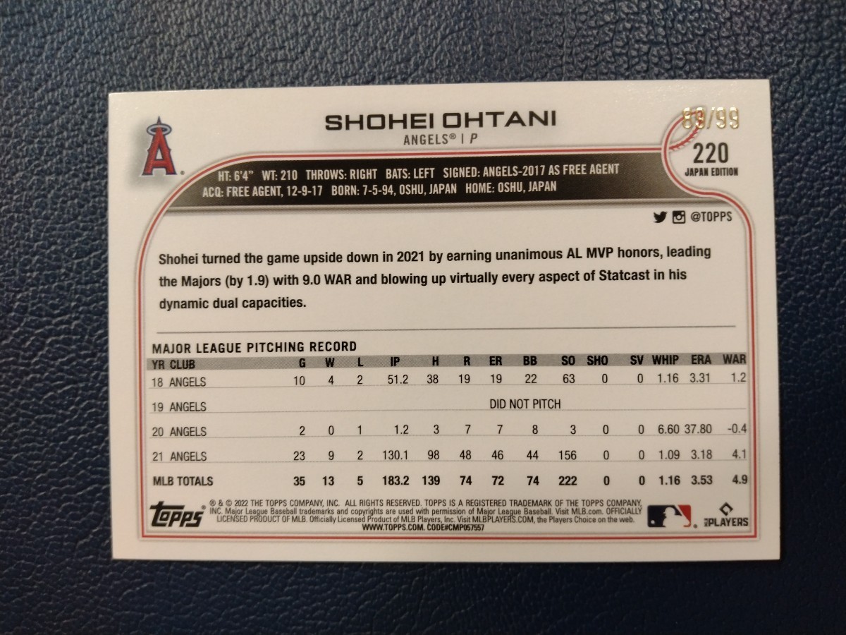 Topps Japan Edition 2022 大谷翔平 桜パラレル cherry 99枚限定 Topps Japan Edition 2022 大谷翔平 桜パラレル cherry 99枚限定