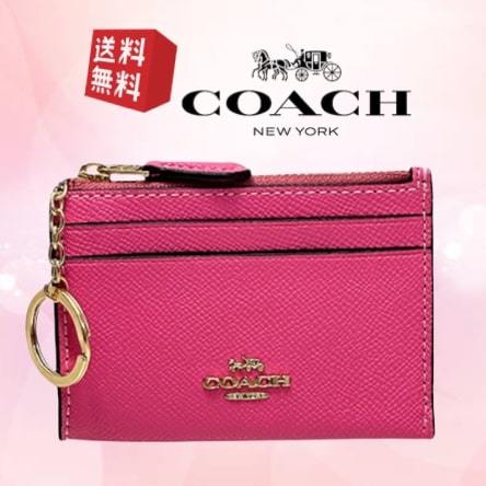 【新品・未使用】COACH コーチ コインケース 小銭入れ コンパクト カードポケット レザーウォレット メンズ レディース ピンク系 CO-319