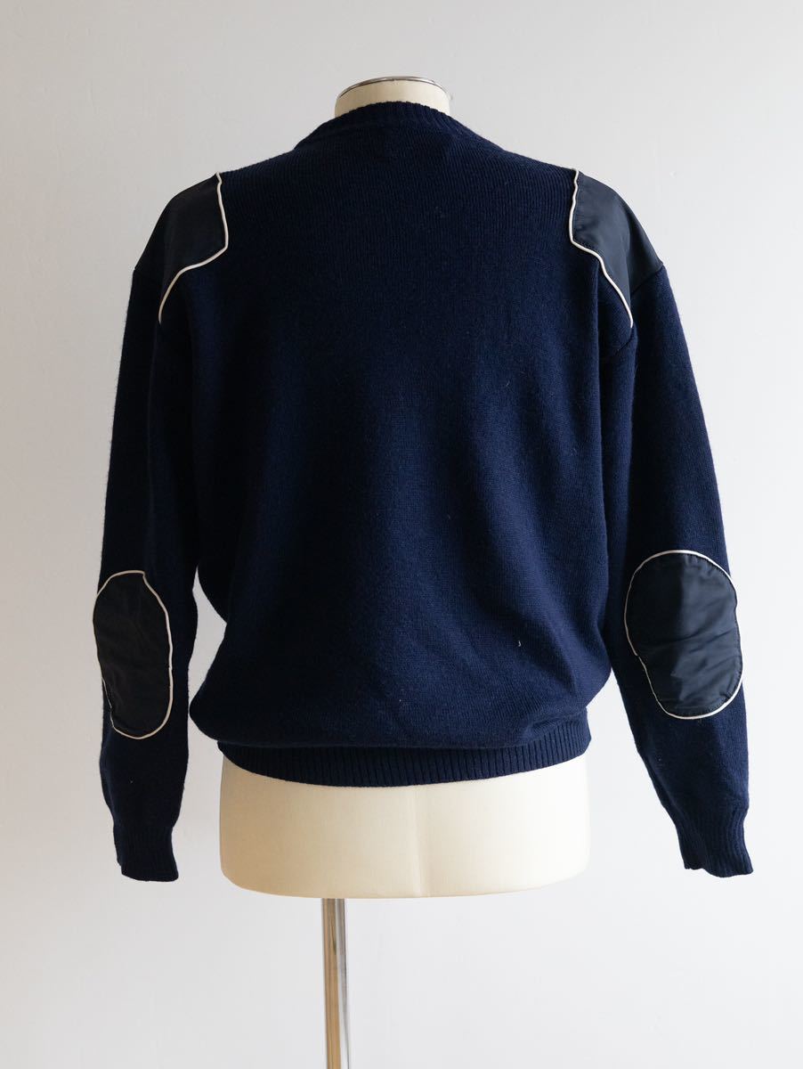 [ Франция производства ]70s 80s патрубок patch вязаный свитер евро Vintage темно-синий шерсть 60s 90s лыжи сноуборд 